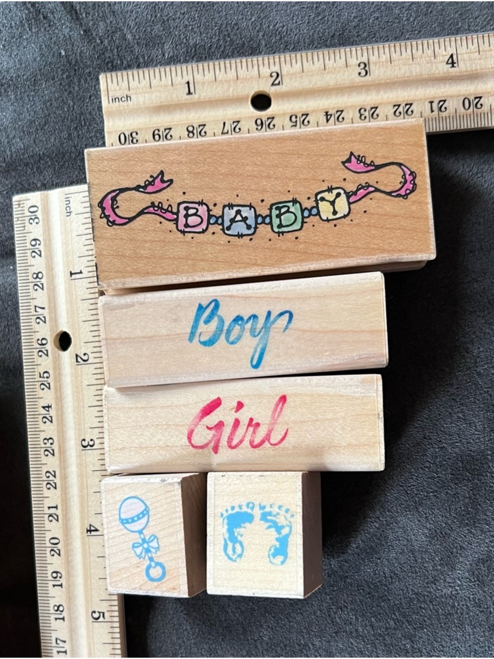 Baby Set of Wood Rubber Stamps - Boy & Girl